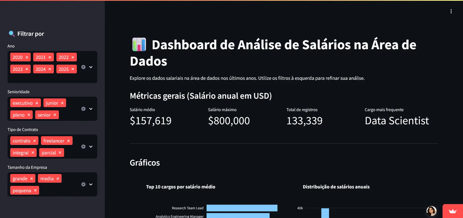 Preview do projeto Dashboard de análise de salários