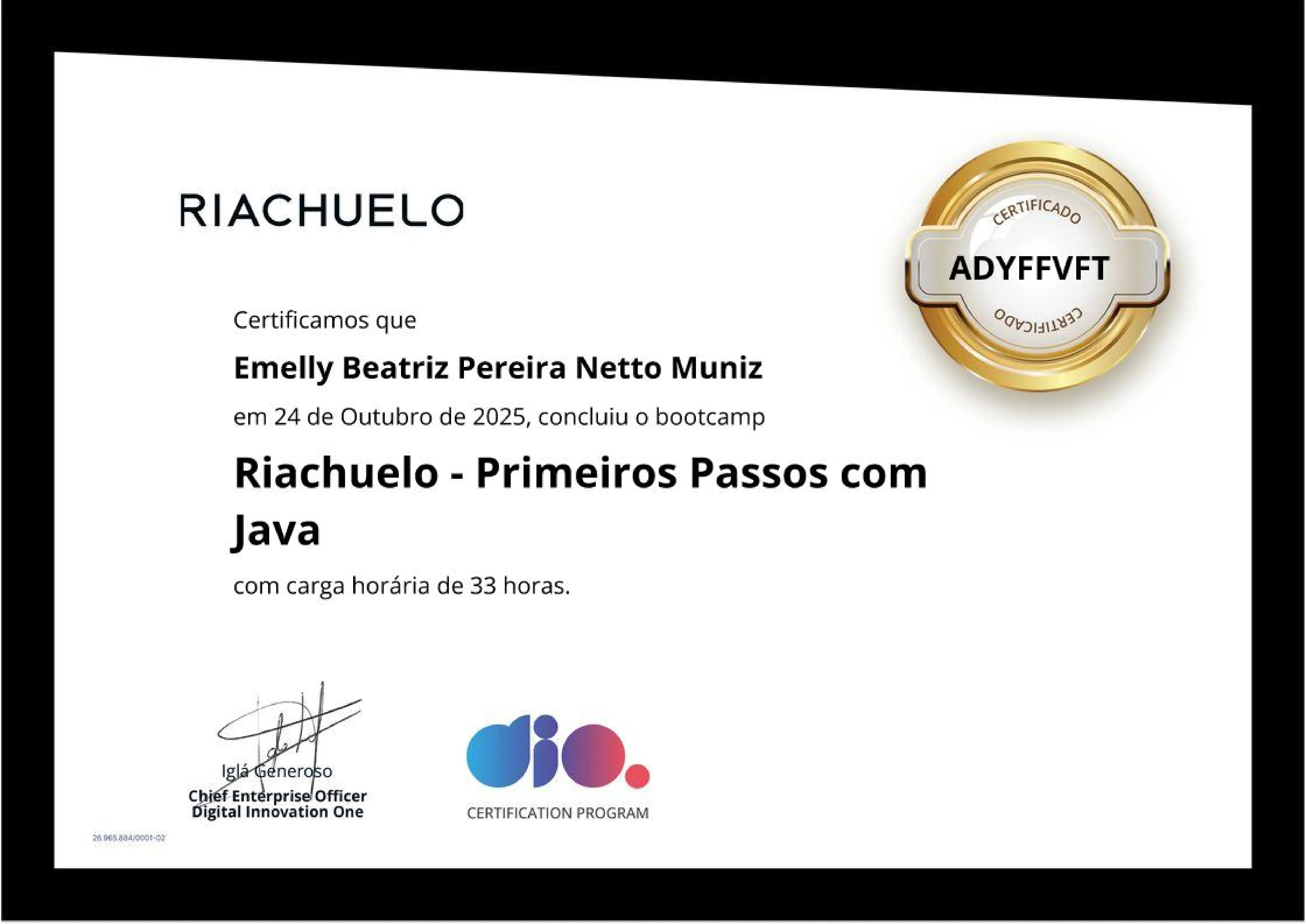 Certificado de Riachuelo - Primeiros passos com Java