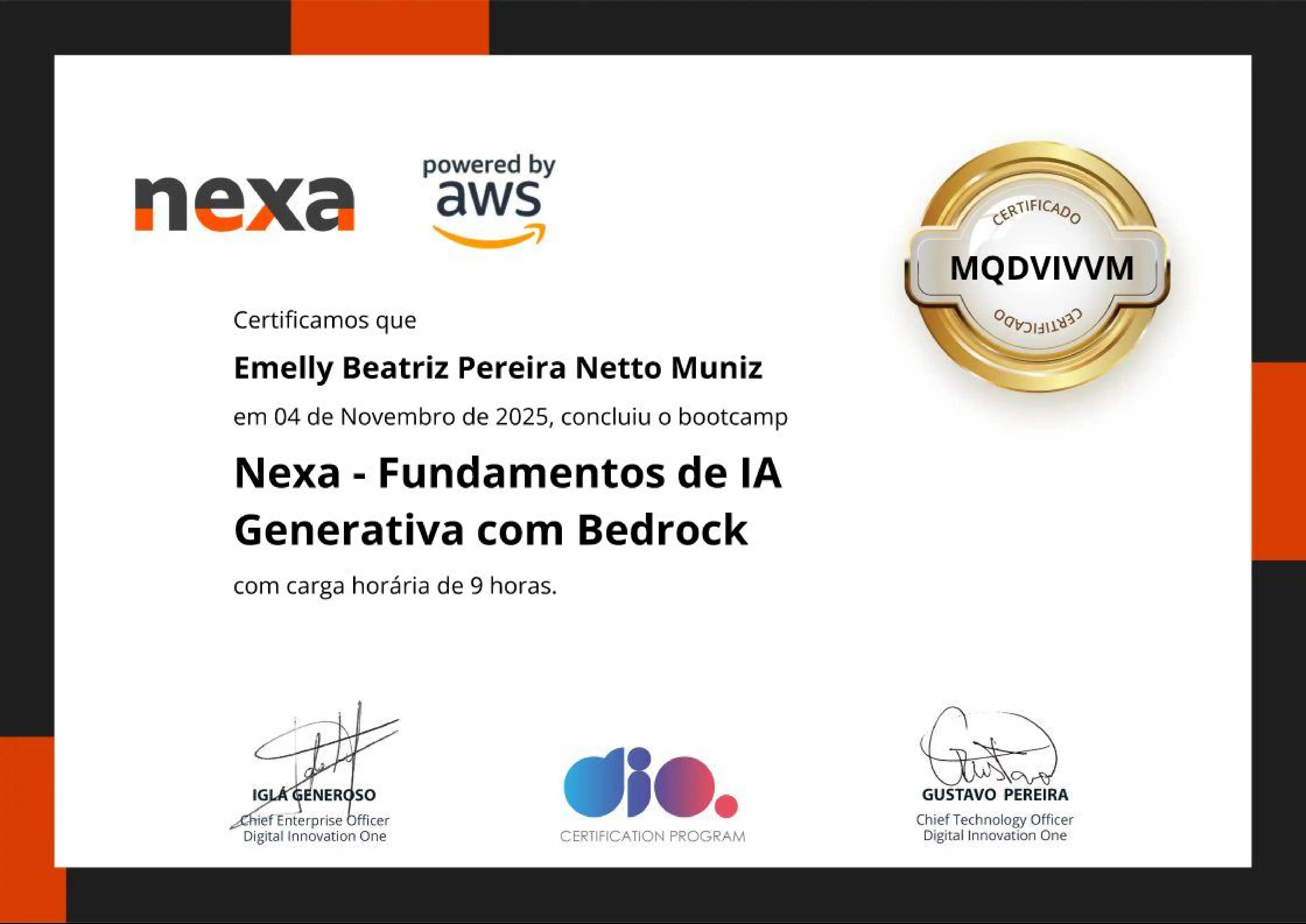 Certificado Nexa - Fundamentos de IA Generativa com Bedrock