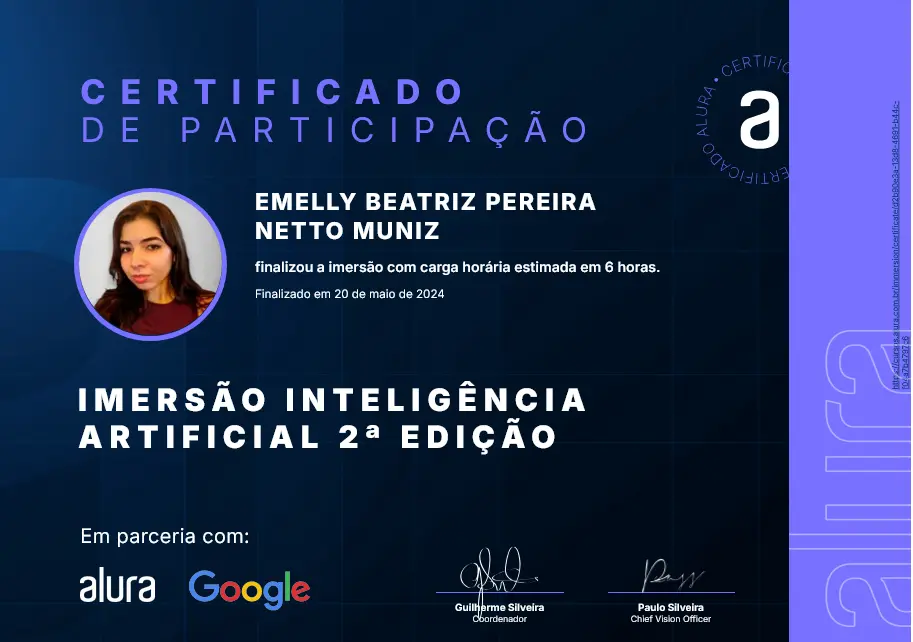 Certificado da Imersão IA Alura 2024