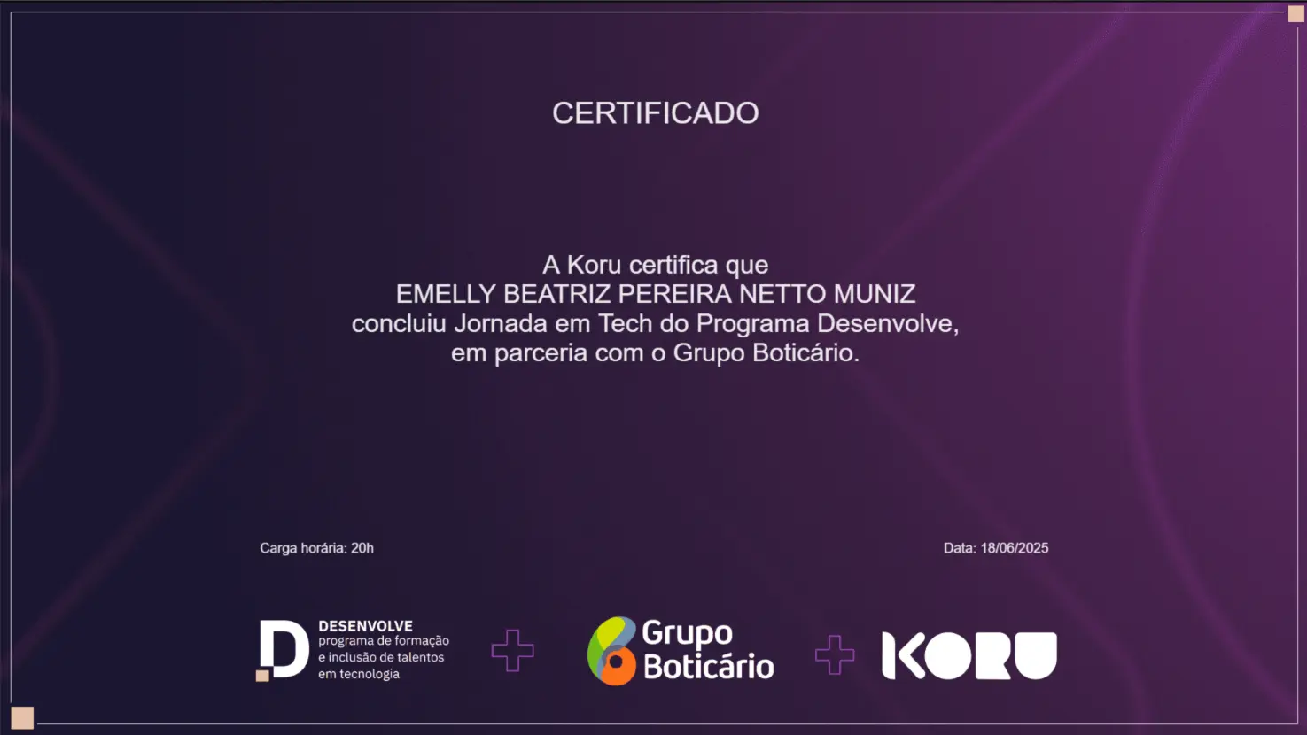 Certificado da Jornada em Tech do Programa Desenvolve
