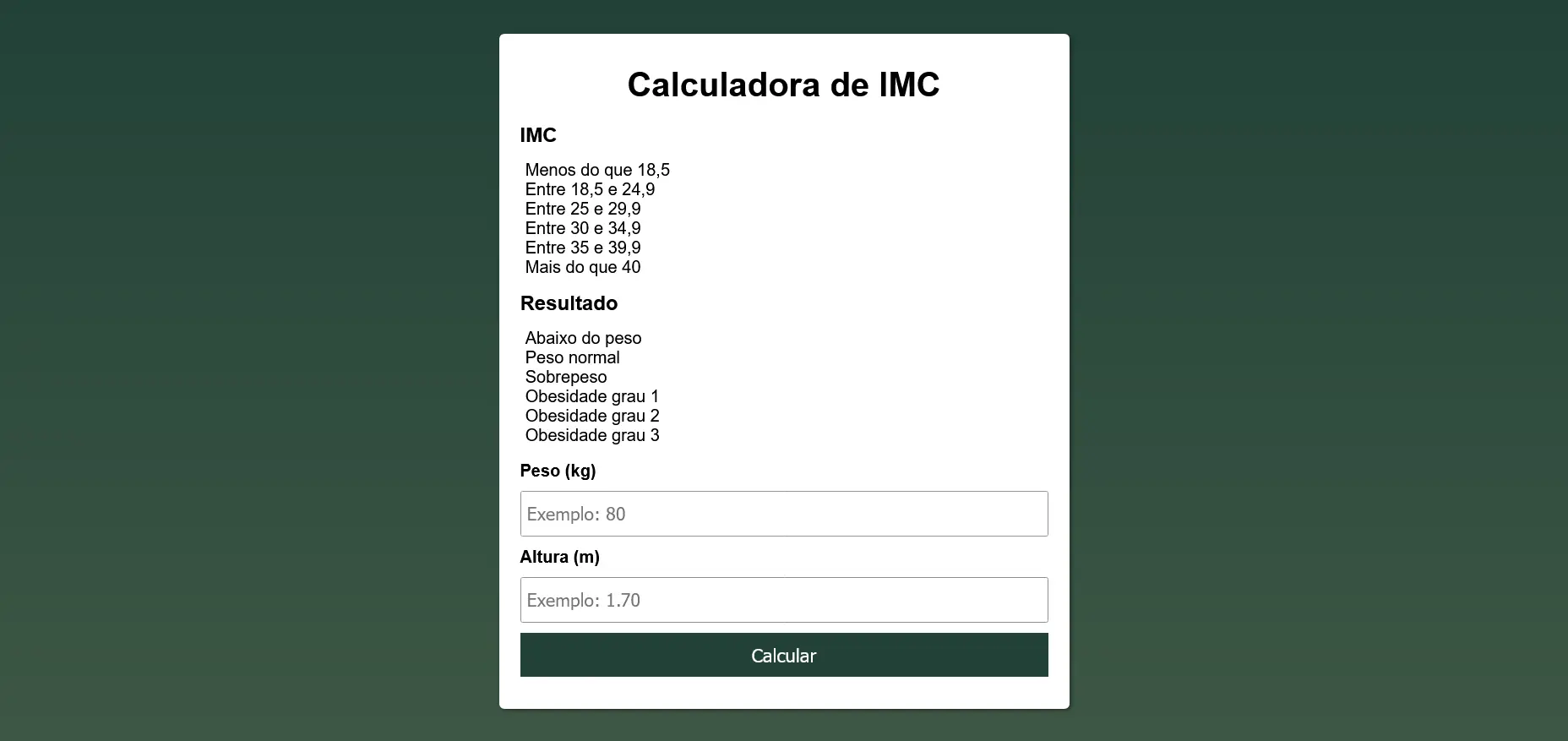Projeto Calculadora de IMC